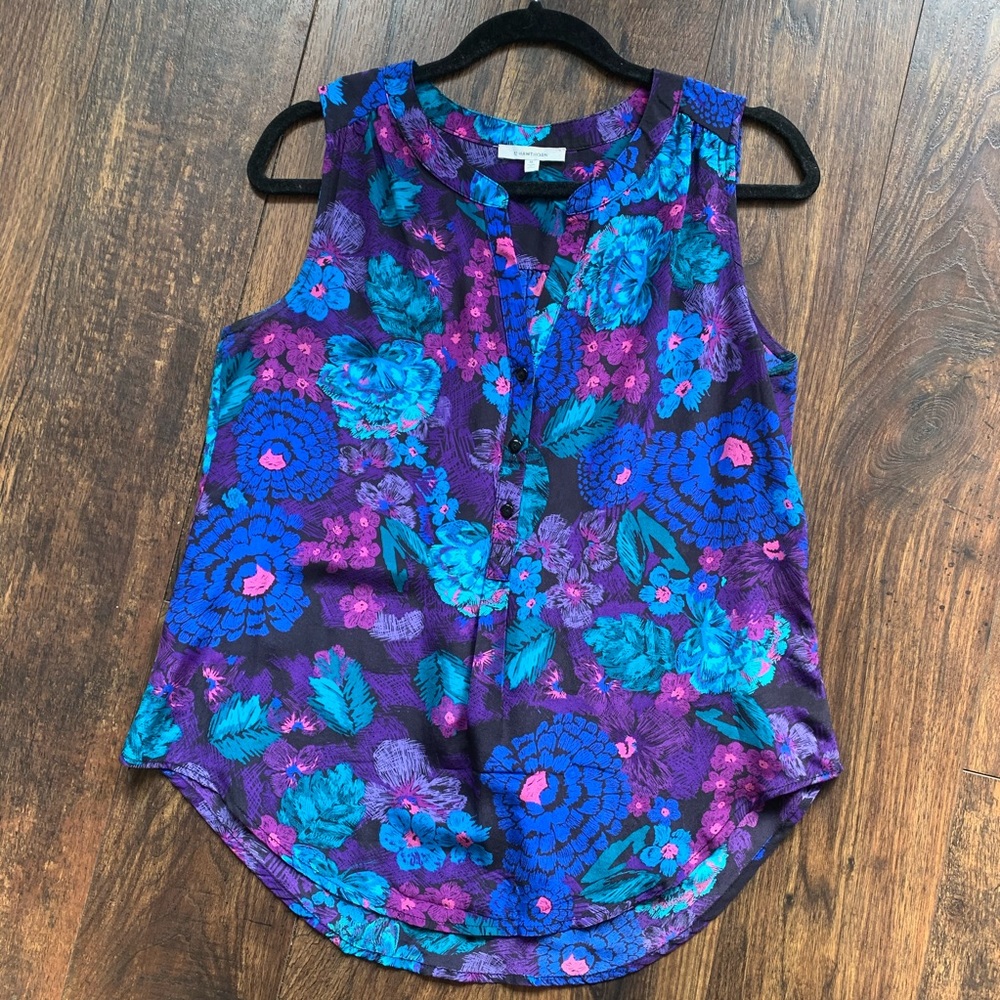Floral Sleeveless Top - Purple and Blue